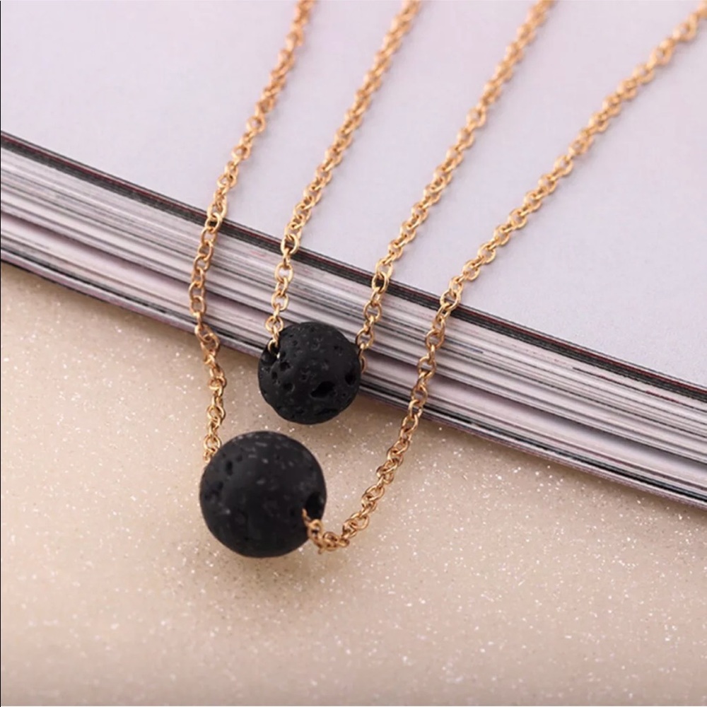 ✔️ Fashion Natural Lava Stone Round Ball Necklace